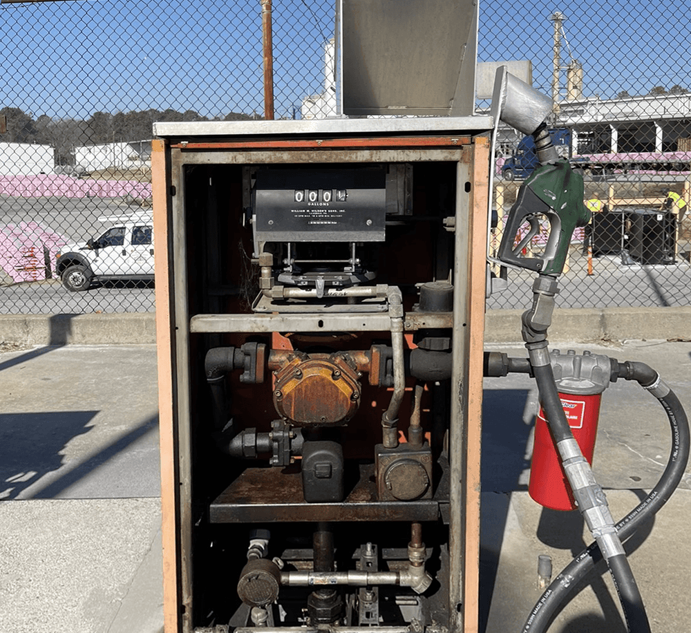 old mechanical gasboy dispenser with high flow meter and filter